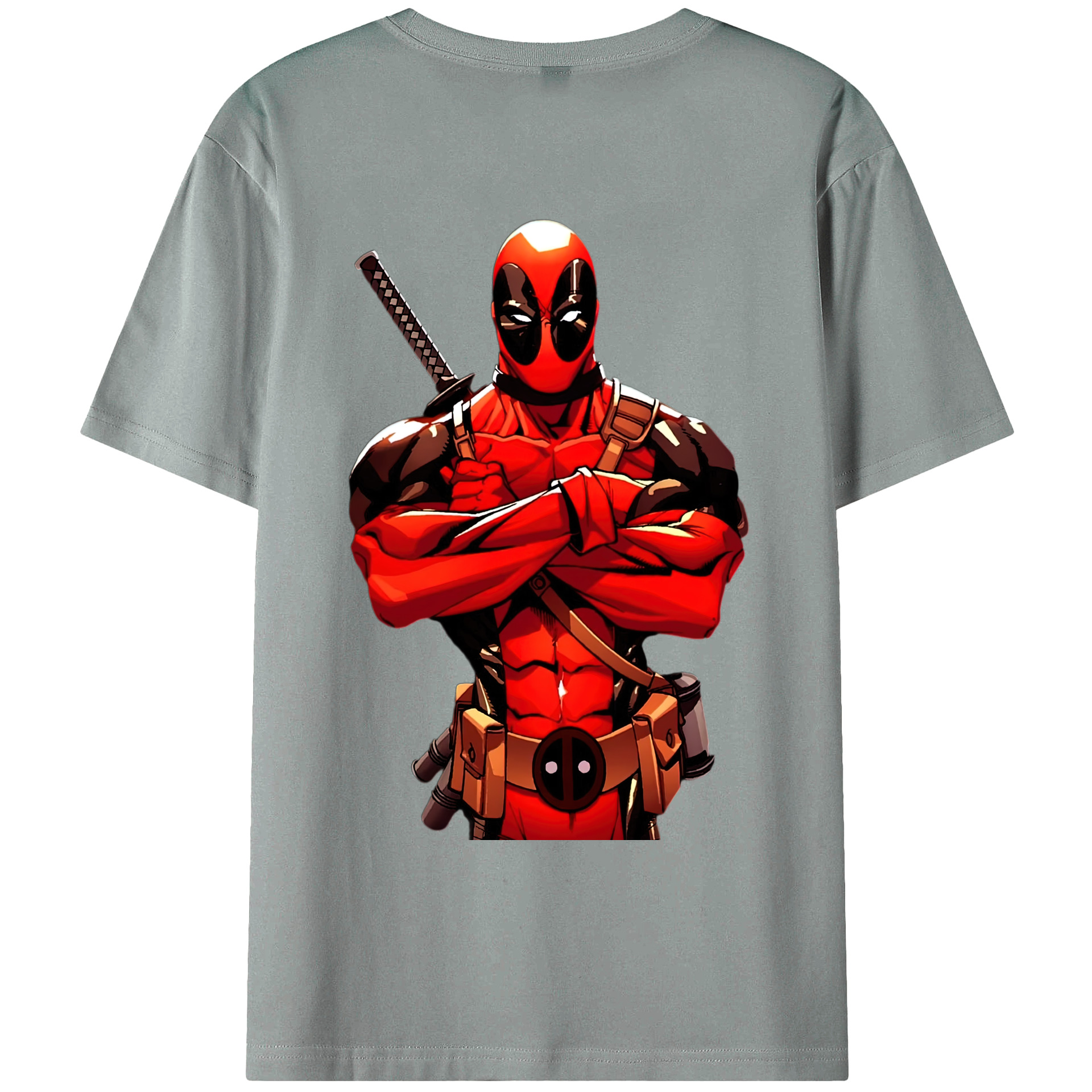 （画像用） Deadpool デッドプール 綿100％ メンズ半袖Tシャツ（バックプリント） 通気性